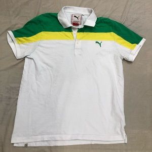 Retro Puma Sport Polo White Green Yellow
